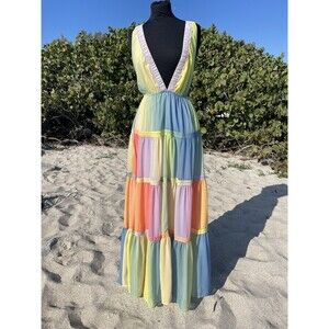 L’atiste by Amy Size S Backless Pastel Rainbow Colors Maxi Dress
